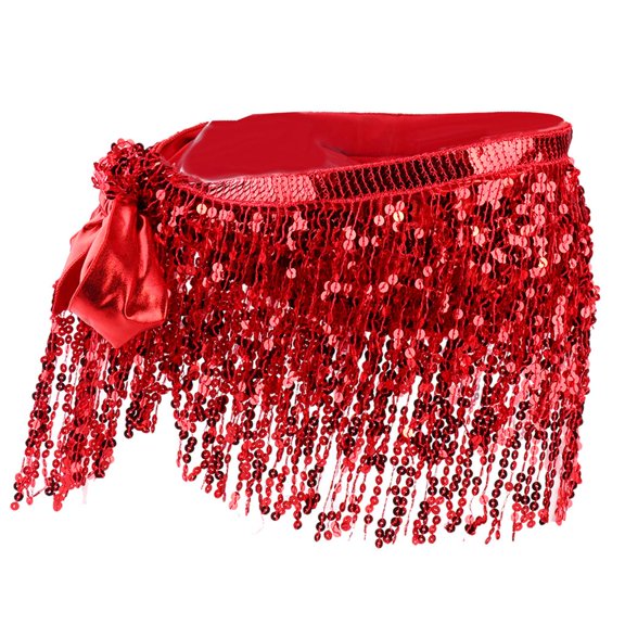 Belly waist chain hip scarf skirt belt sequin tassel red