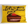 thumbnail image 1 of Eat Dessert First Pillow Sham, Childish Cartoon Style Slice of Cake with Strawberry Top Cursive Quote, Decorative Standard Size Printed Pillowcase, 26" X 20", Multicolor, by Ambesonne, 1 of 2