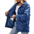 thumbnail image 2 of Chaqueta Vaquera Informal de Larga con Solapa y Botones para Mujer, Estilo Boyfriend, Holgada, A . Azul Oscuro L, 2 of 9