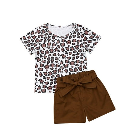 

2pcs Toddler Kids Baby Girl Summer Clothes Leopard Print Tops Short Pants Outfit