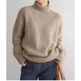 thumbnail image 5 of Womens Mock Neck Sweaters Oversized Chunky Long Sleeve Knit High Low Hem Pullover Top Fall Winter Fashion Camel Color XS, 5 of 9