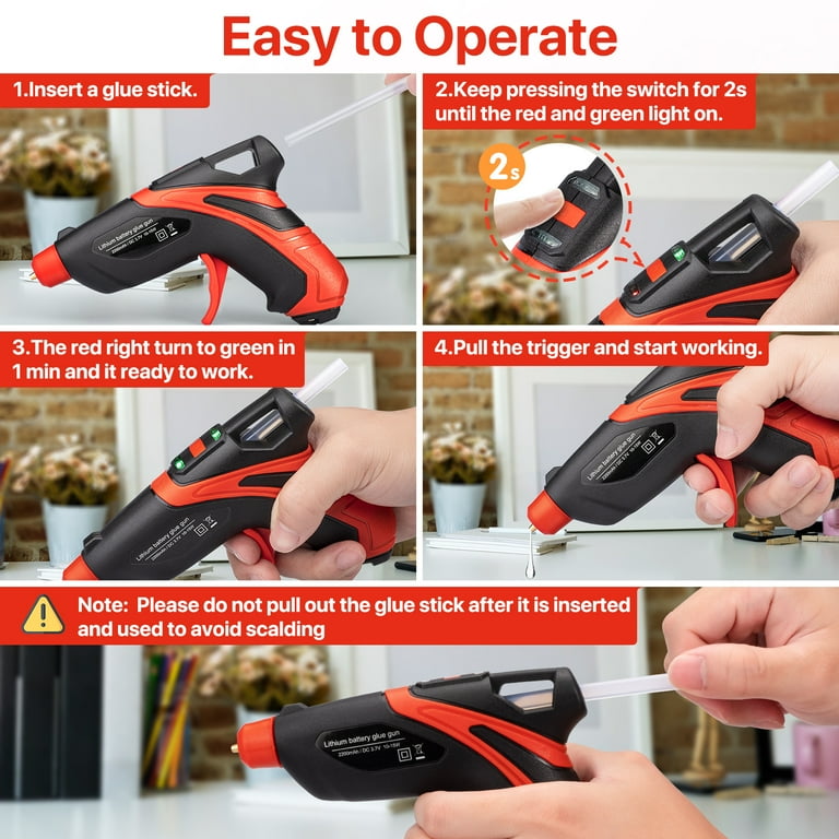 Beirui Cordless 1 Min Preheating Hot Glue Gun for Repairs Jewelry Craft DIY  Xmas Automatic Power-off Wireless Battery-Operated Hot Glue Guns with Stand  Leak-Proof Ring 30pcs Glue Sticks, Black 