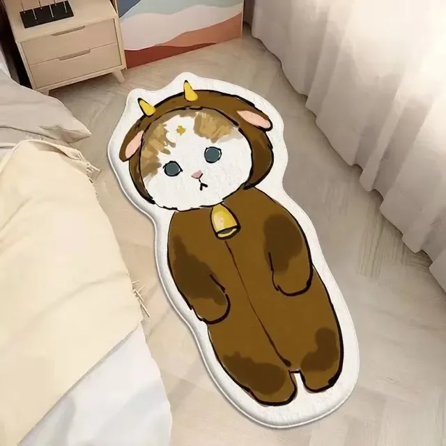 Cartoon Bedside Rug Cat Floor Mat Fluffy Cat Mats Irregular Carpet for Living Room Shaggy Area Rugs Thicken Doormat Cute Decor