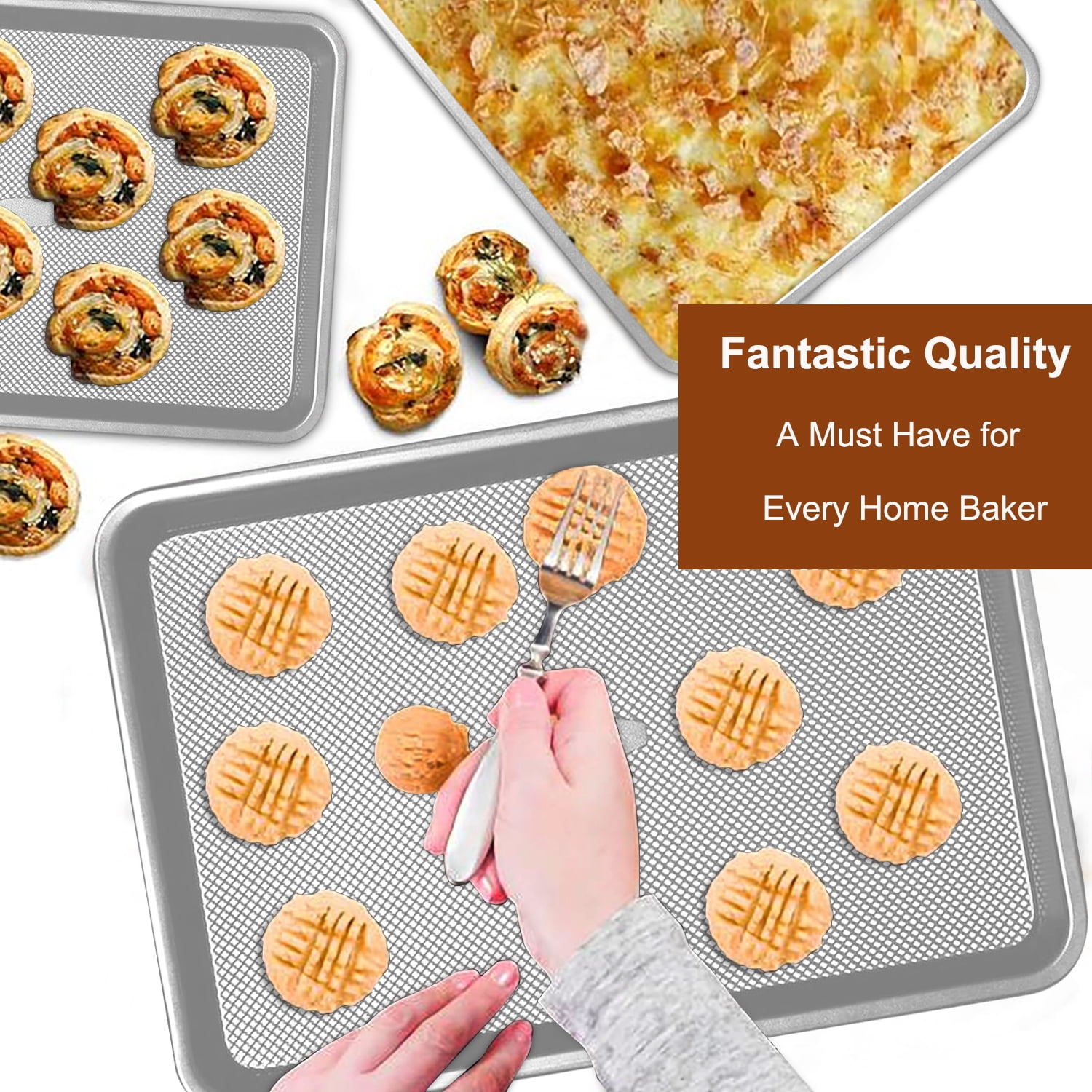 Bakdcore Baking Sheet Set of 3, Cookie Sheet Baking Sheet Pan, 18/15/13 Inch, Non Stick Heavy Duty Thick 0.8 Mm Baking Sheet, Stackable Design for Roasting, Baking & Toasting