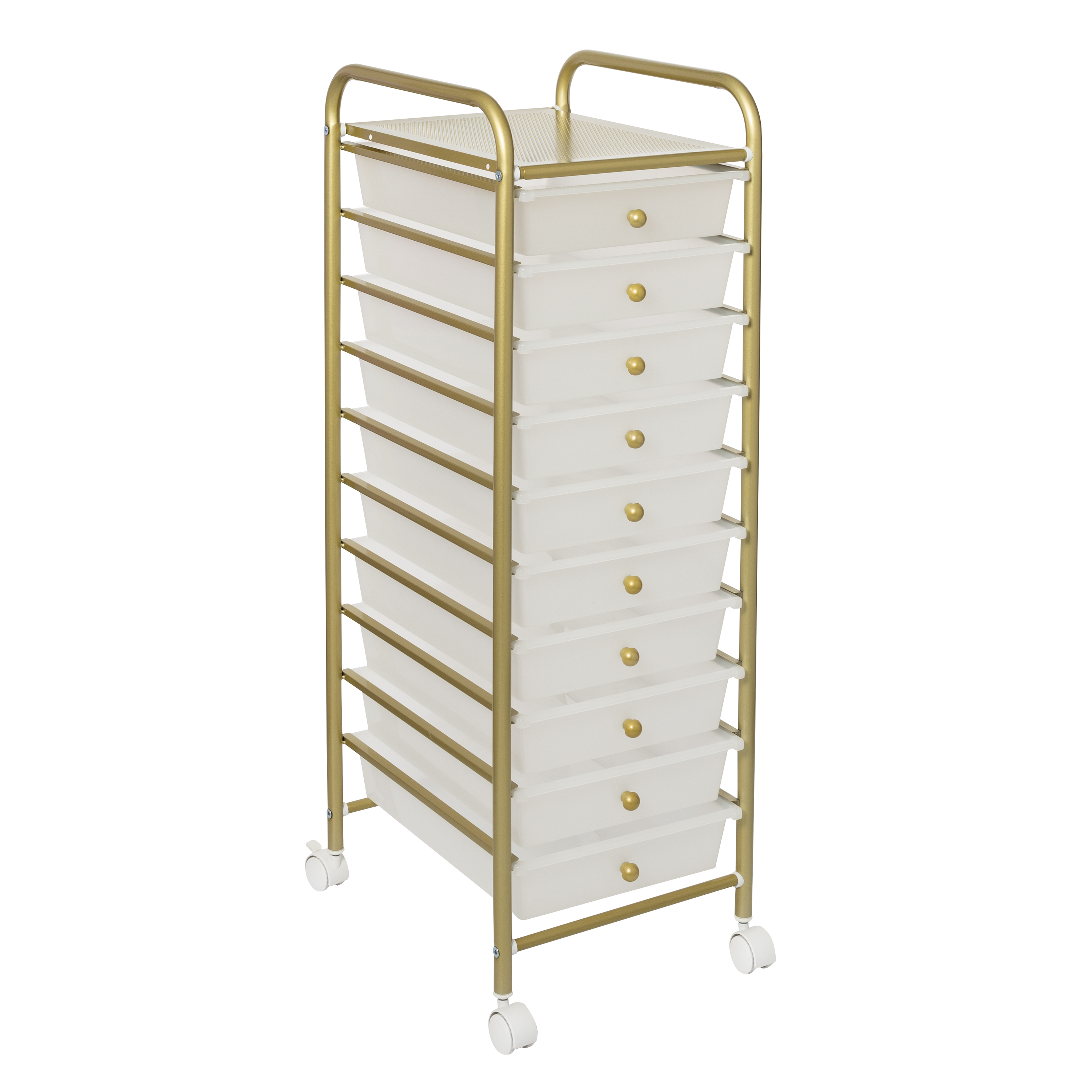Honey-Can-Do Plastic and Steel 10-Drawer Rolling Storage Cart with 1 Shelf, Clear/Gold - image 3 of 10