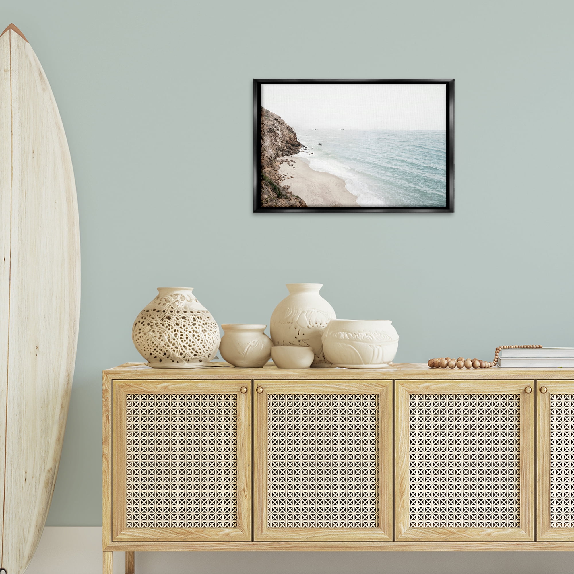Stupell Industries California Coast Cliffs Nautical & Beach Photography Black Floater Framed Canvas Art Print Wall Art, 25 x 17