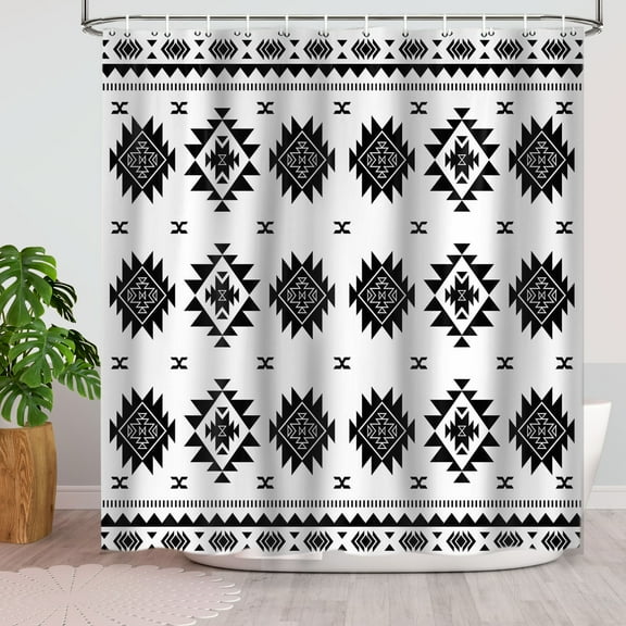 Southwestern Shower Curtain, Southwest Native Aztec Tribal themed Geometric bathroom decor American Western Pattern Fabric Bathroom Accessories 72x72in