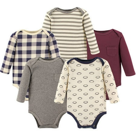 Hudson Baby Boy Long Sleeve Cotton Bodysuits 5-Pack