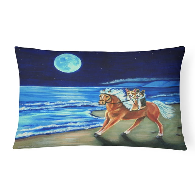 Carolines Treasures 7318PW1216 Corgi Beach Ride On Horse Fabric Decorative Pillow