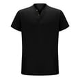 thumbnail image 5 of Men Summer Tops Male Spring Bottoming Shirt Solid Color Tie Retro Short Sleeve V Neck T Shirt Men Loose Fit Athletic Tops Mens Loose Fit Fuzzy Slipper Short Sleeve Shirts Boy Stocking Dark Black M, 5 of 5