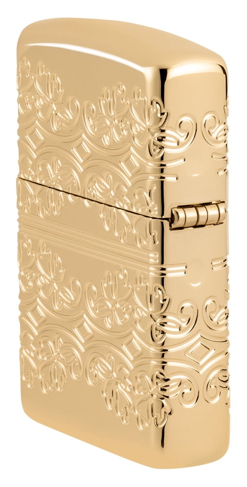 Zippo Lucky Clover Design Armor High Polish Gold Plate Pocket Lighter