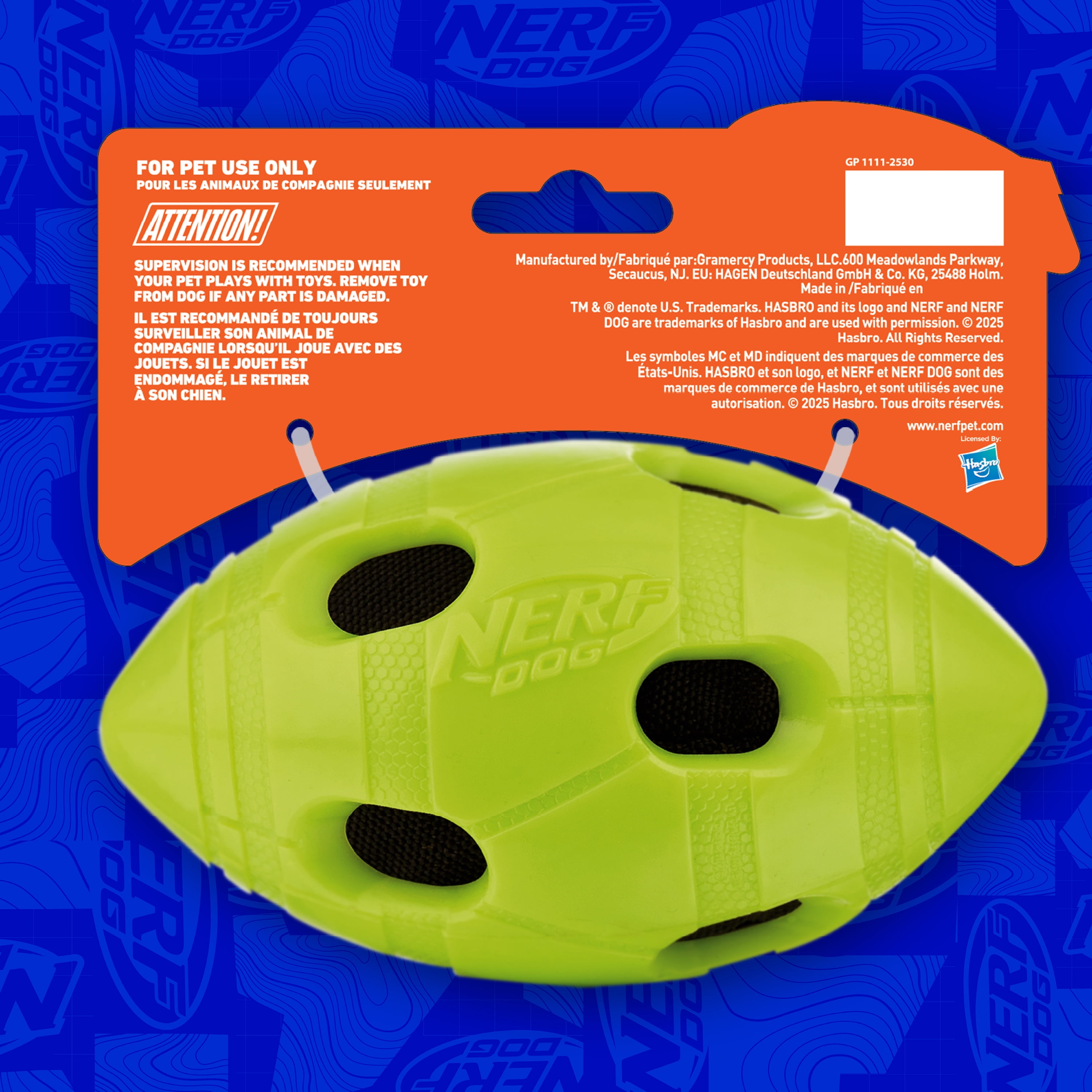 Nerf Dog TPR Bash Crinkle & Squeak Football Dog Toy, 6 inch
