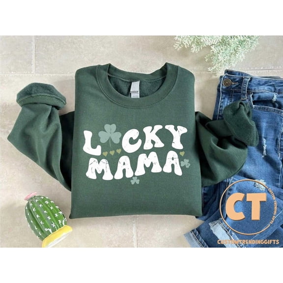 St Patricks Day Mama Sweatshirt, Womens St Pattys Day Shirt, Lucky Mom Sweater, Irish Mama Gift, Shamrock Crewneck,Saint Patricks Day Outfit TSHIRT All Size S-5XL