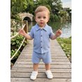 thumbnail image 5 of Cenuakty Toddler Baby Boy Summer Knit Outfits Hollowed Short Sleeve Button-up Shirt and Shorts 2 Piece Set, 5 of 9