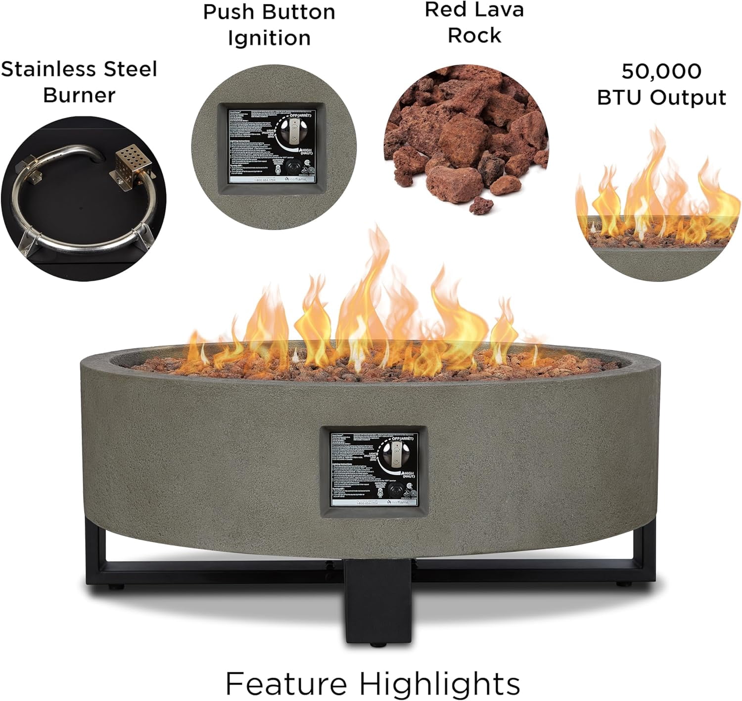 Real Flame Idledale 40" Round Concrete Propane Fire Pit in Glacier Gray