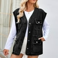 thumbnail image 3 of APEXFWDT Women's Sleeveless Denim Vest V Neck Button Down Jean Waistcoat Jacket Oversized Jean Denim Jacket Vest Top with Pockets, 3 of 6