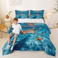 thumbnail image 2 of Feelyou Ocean Tiger Shark Full Size Comforter Sets for Men Kids Boys, Sunlit Animal Bedding Sets, Blue, Blue Reversible, 3pcs, 2 of 6