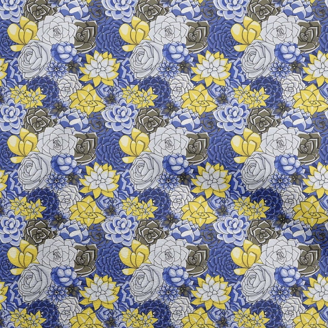 oneOone Polyester Lycra Medium Blue Fabric Florals Craft Projects Decor Fabric Printed By The Yard 56 Inch Wide
