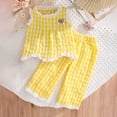 thumbnail image 2 of Wxirdiow Girls Summer Outfits Toddler Girl Clothes Baby Summer Outfits Plaid Ruffle Sleeveless Vest Tank Tops Pants Set Yellow Size,12-18 Months, 2 of 9
