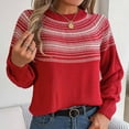 thumbnail image 6 of Lovskoo 2024 Sweaters for Women Long Sleeve Retro Contrasting Cable Knit Lantern Sleeve Pullover Sweater Top Red, 6 of 8