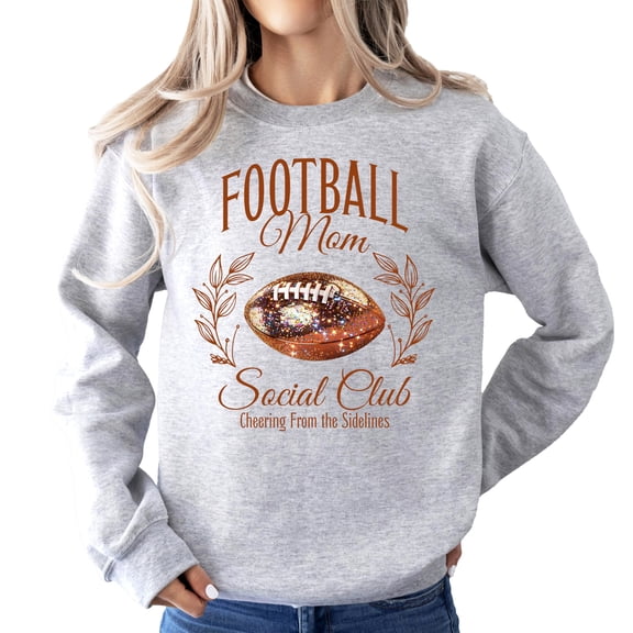Football Mom Social Club Sweatshirt Faux Glitter Cheering from the Sidelines Football Pullover Gray Sweatshirt Medium