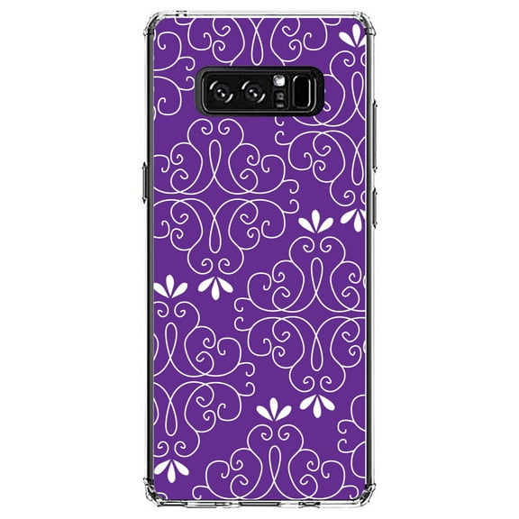 DistinctInk Clear Shockproof Hybrid Case for Samsung Galaxy Note 8 - TPU Bumper, Acrylic Back, Tempered Glass Screen Protector - Purple White Floral