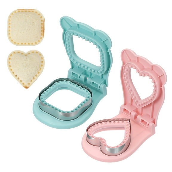 Uxcell 2 Pack Crustless Sandwich Cutter, Square/Heart Shape Uncrustable Sandwich Maker Sealer Press Bread Cookie Cutter and Sealer for DIY Breakfast Lunch Afternoon Tea (Blue/Pink)