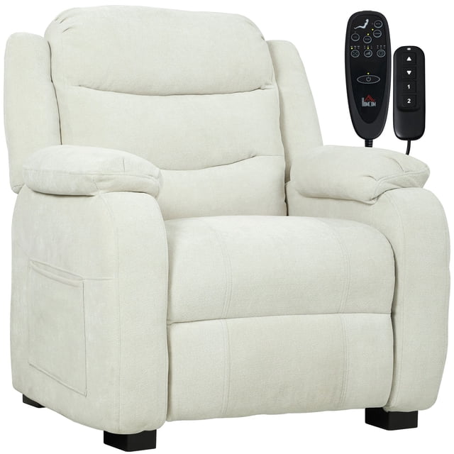 Beige Power Massage Recliner Chair, 8-Point Vibration Massage Single Sofa with USB Port, Remote Control & Memory Positions, Velvet Fabric Living Room Armchair, 35.4" W x 41.3" H