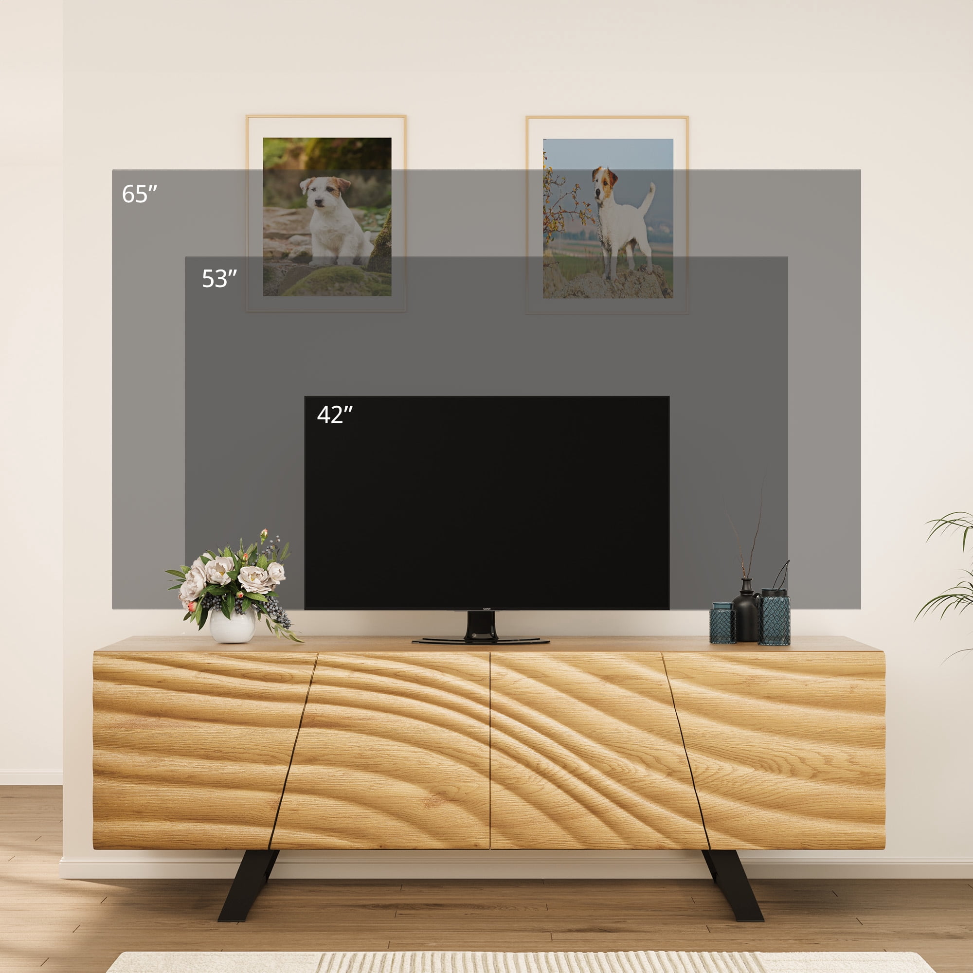 Dextrus 63” Modern TV Stand for TVs up to 65'' Flat Screen 21.6''H Wood TV Console Media Cabinet with Storage, Oak