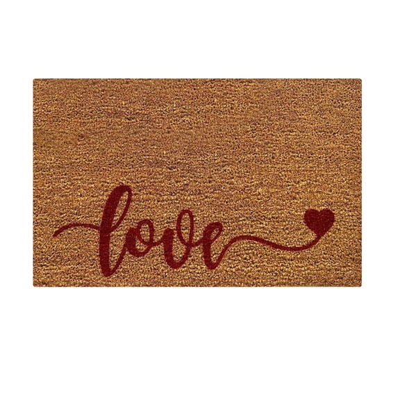 Valentine's Day Coir Doormat, Artificial Red Love Heart Mat Non-Slip Floor Mat Entrance Door Rugs for Indoor Outdoor Home Bathroom Decor, 16 x 24 Inch