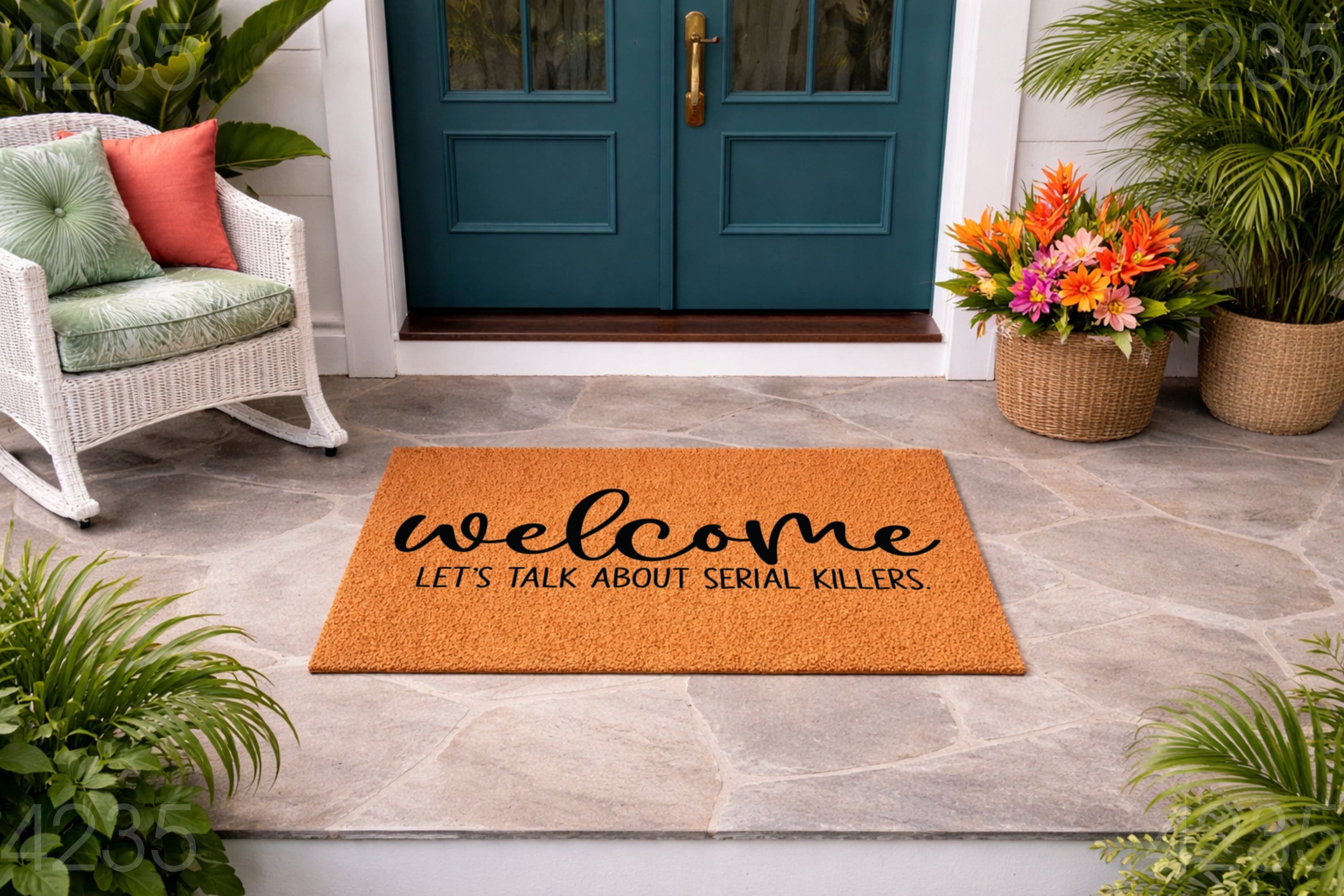 Welcome, Let's Talk About Serial Killers Doormat - Brown Coir PVC Outdoor Doormat (18x30 inches) 4235