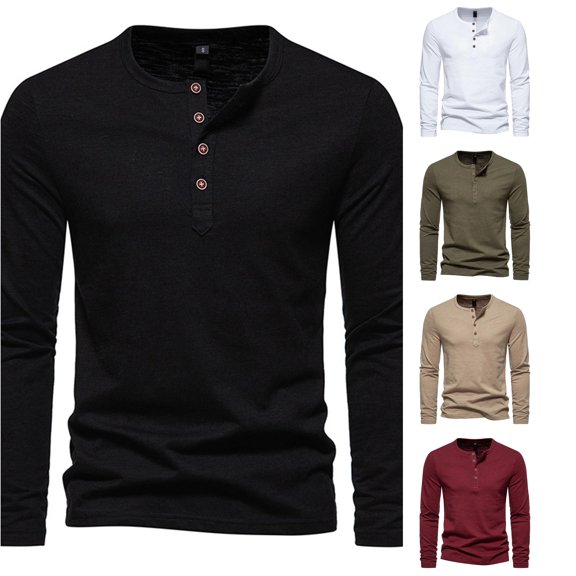 XIAOCHA Solid Henley Shirt For Men Long Sleeve Button Placket Daily Pullover Top