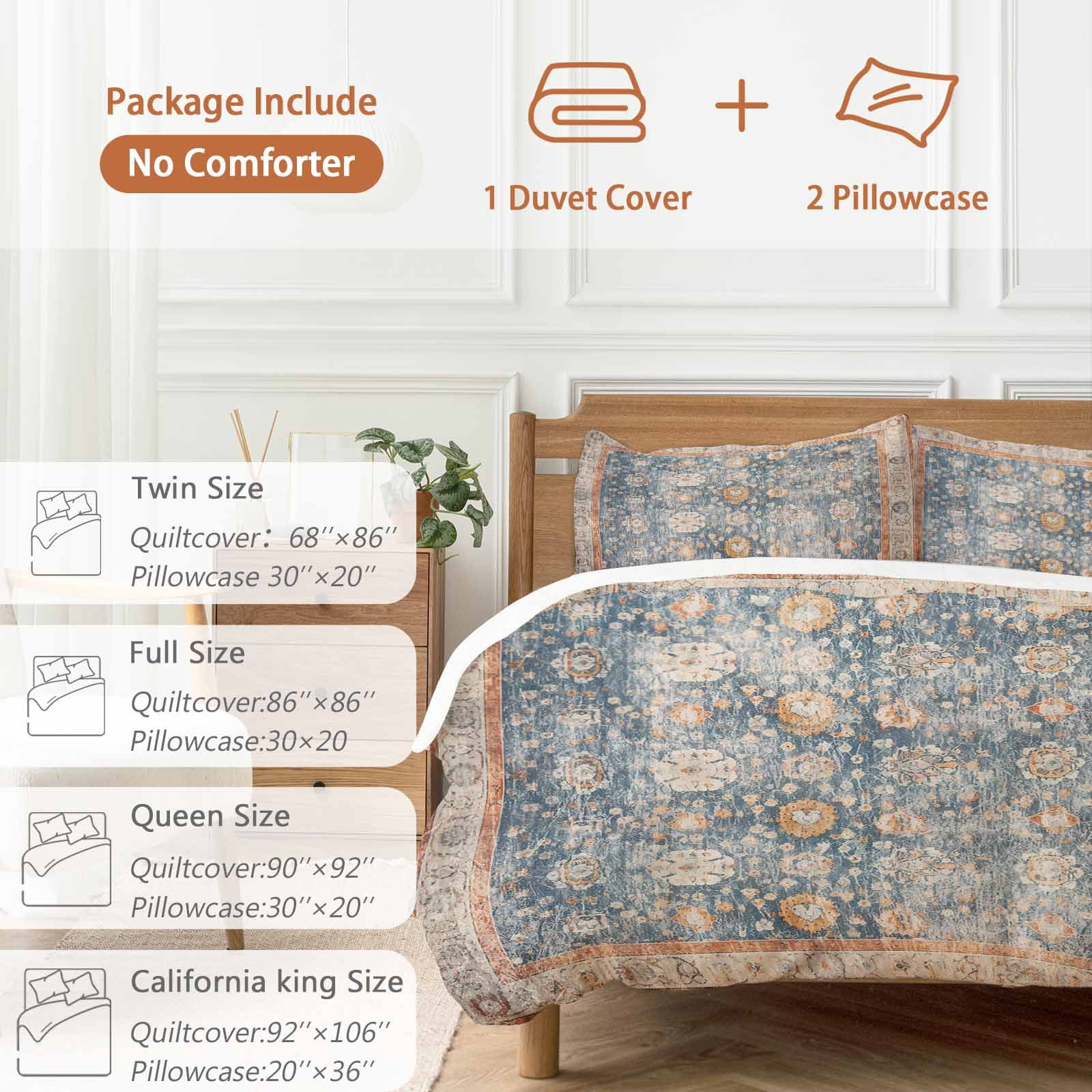 Blue Beige Vintage Bedding 3 Piece Duvet Cover Set California King, Modern Geometric Abstract Art Ethnic Soft Microfiber Comforter Cover with Zipper Closure & Pillowcases, FadeResistant Quilt Cover
