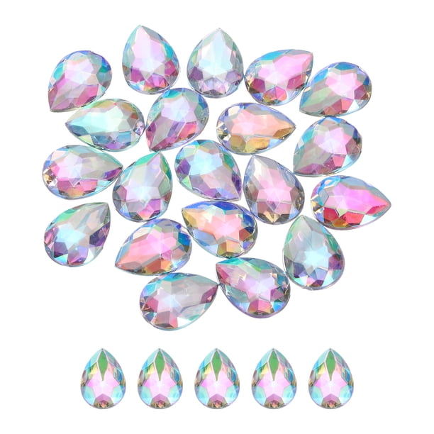 Uxcell 20PCS Gemas de acrílico en forma de lágrima con respaldo plano de 18x25mm, strass artificiales para manualidades DIY, multicolor