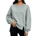 thumbnail image 4 of XRoczxe Women Crew Neck Oversized Sweatshirt Long Sleeve Raglan Top Side Split Hem Wrinkle Resistant Soft Casual Layering Pullover Multiple Fresh Solid Colors, 4 of 7