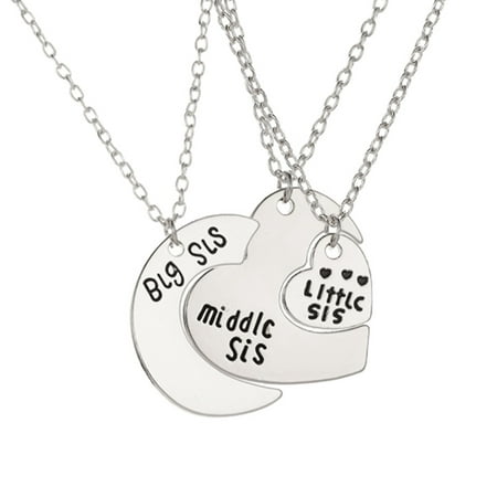 Fancyleo Best Friends Necklace For 3 Big Sister Sis Middle Sister Sis Little Sister Heart Charm Pendant Necklace Family