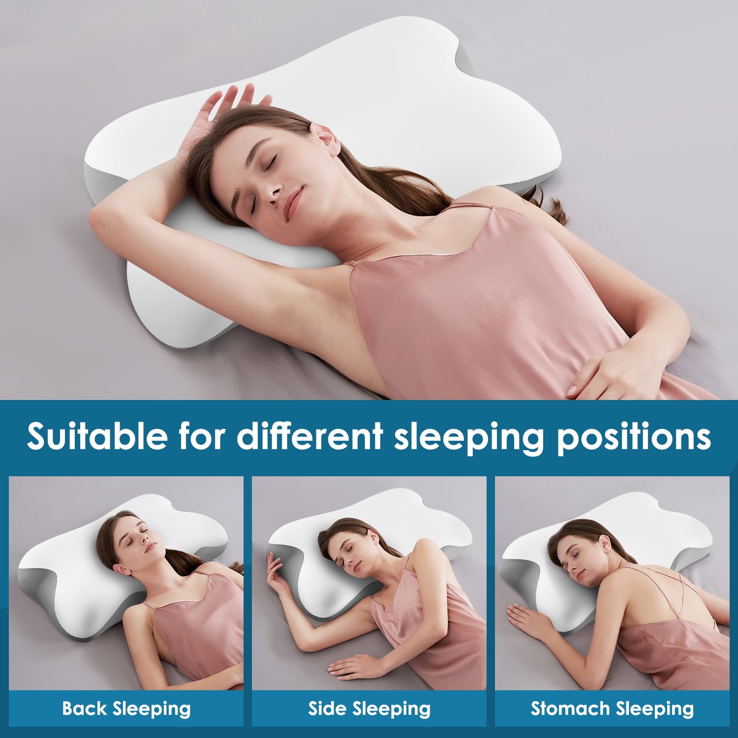 MOONORAH cooling memory foam cervical pillow, relieves pain and aids sleep, ergonomic orthopedic neck pillow with removable cover, suitable for queen-size bed