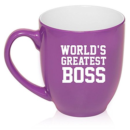 

16 oz Large Bistro Mug Ceramic Coffee Tea Glass Cup World s Greatest Boss (Purple)