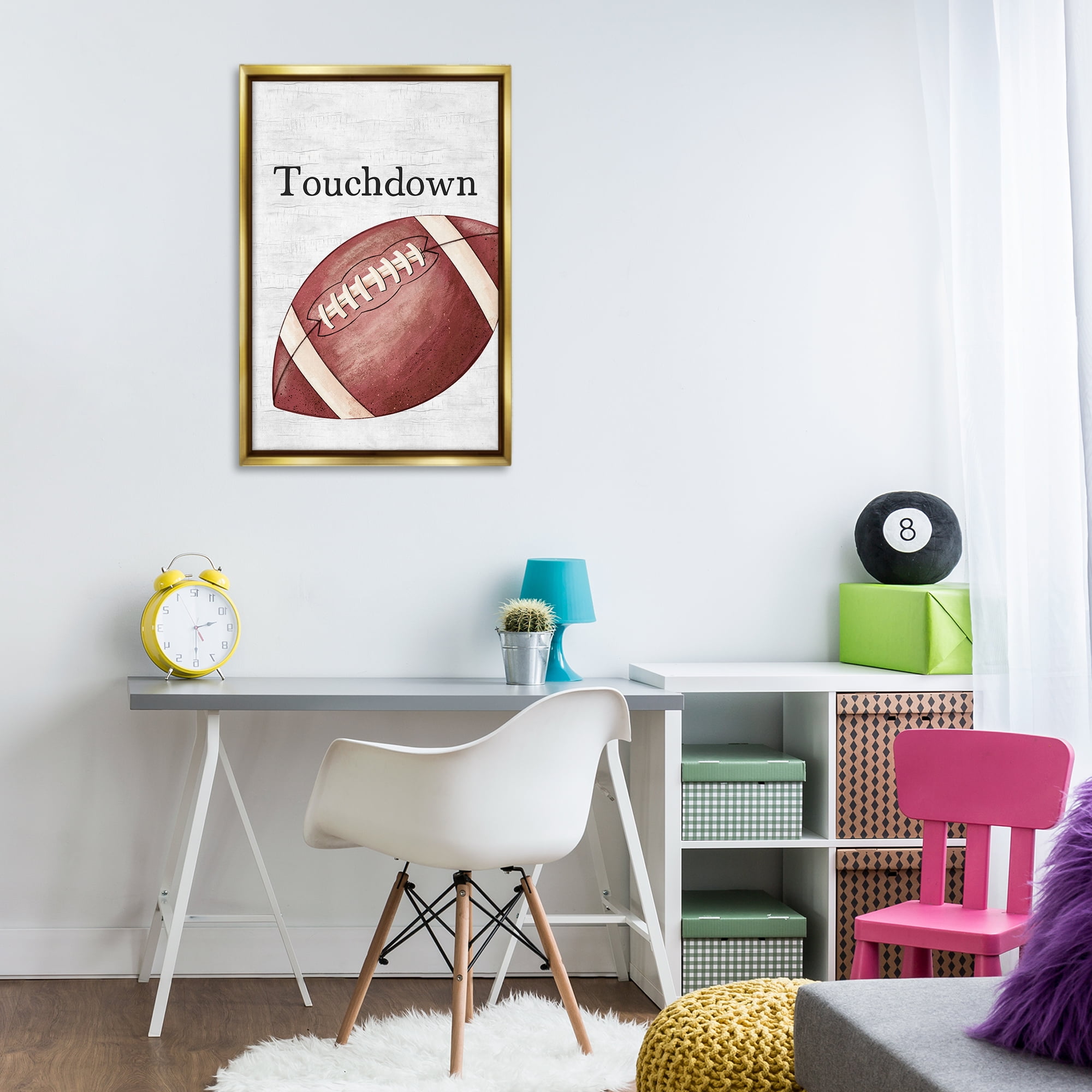 Stupell Industries Touchdown with Football Sports Painting Gold Floater Framed Canvas Art Print Wall Art, 21 x 31