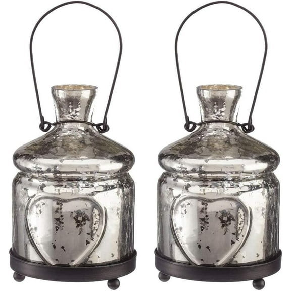 Antique Silver Bottle Votive Candle Holders - Handmade Glass for Weddings and Home Décor (Set of 2)