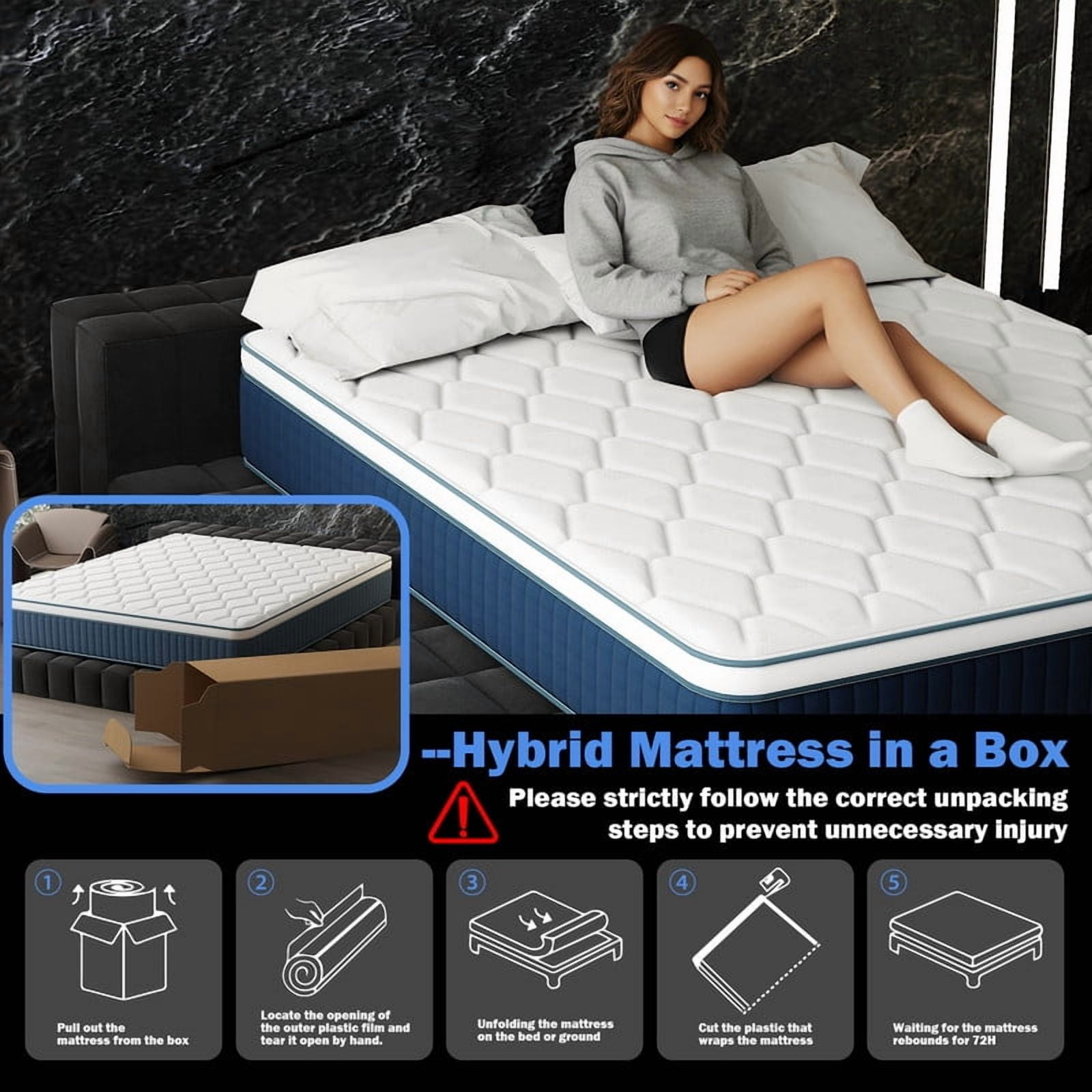 14 Inch Hybrid Mattress, Medium Firm, Twin Size, Tight Top, Advanced Pocket Coil System, Exceptional Edge Support