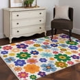 thumbnail image 3 of Area Rugs 2.7'x5', Retro Bohemia Floral Carpet for Living Room Bedroom Dining Room, Blue Purple Flowers Boho Style Beige Throw Kitchen Rugs Non Slip Washable Rectangle Indoor Outdoor Rugs, 3 of 8