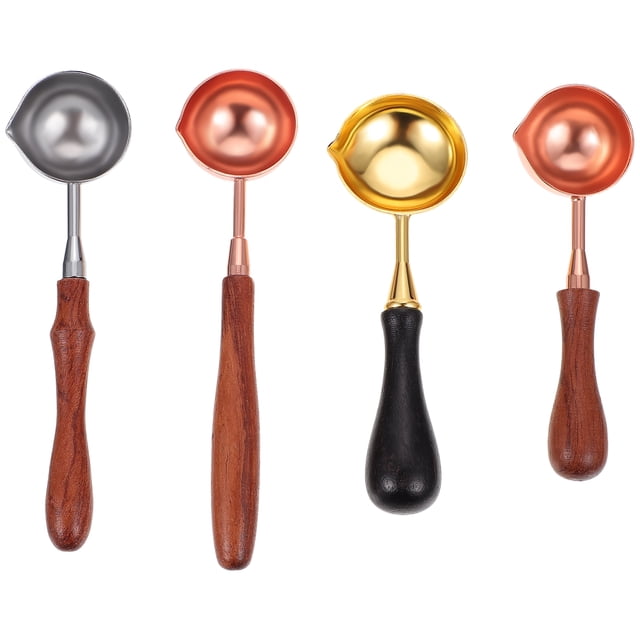 MasteelfCA 4pcs Wax Spoon Wax Sealing Stamp Melting Spoon Wood Handle Copper Spoon