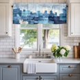 thumbnail image 2 of Blue White Window Valance Curtain Retro Style Rod Pocket Short Curtain for Living Room, Bedroom & Kitchen Window Decor 42x12in, 2 of 8