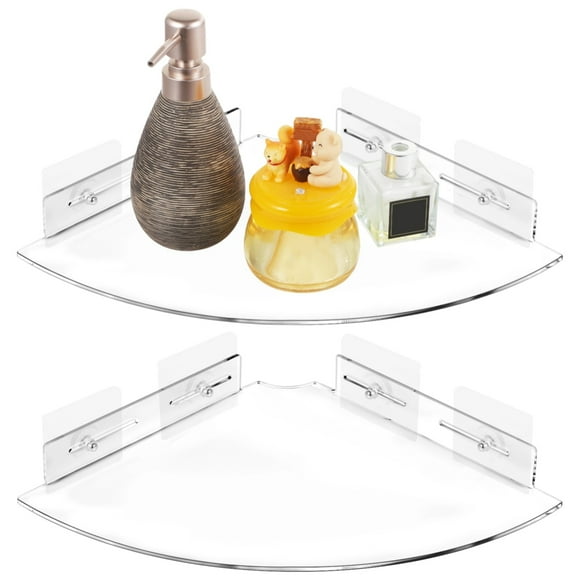2 Pcs Acrylic Bathroom Shelves, Clear Wall Corner Shelves, Transparent Floating Wall Corner Organizers, Adhesive Wall Mounted Shower Shelves for Toiletries, Kitchen