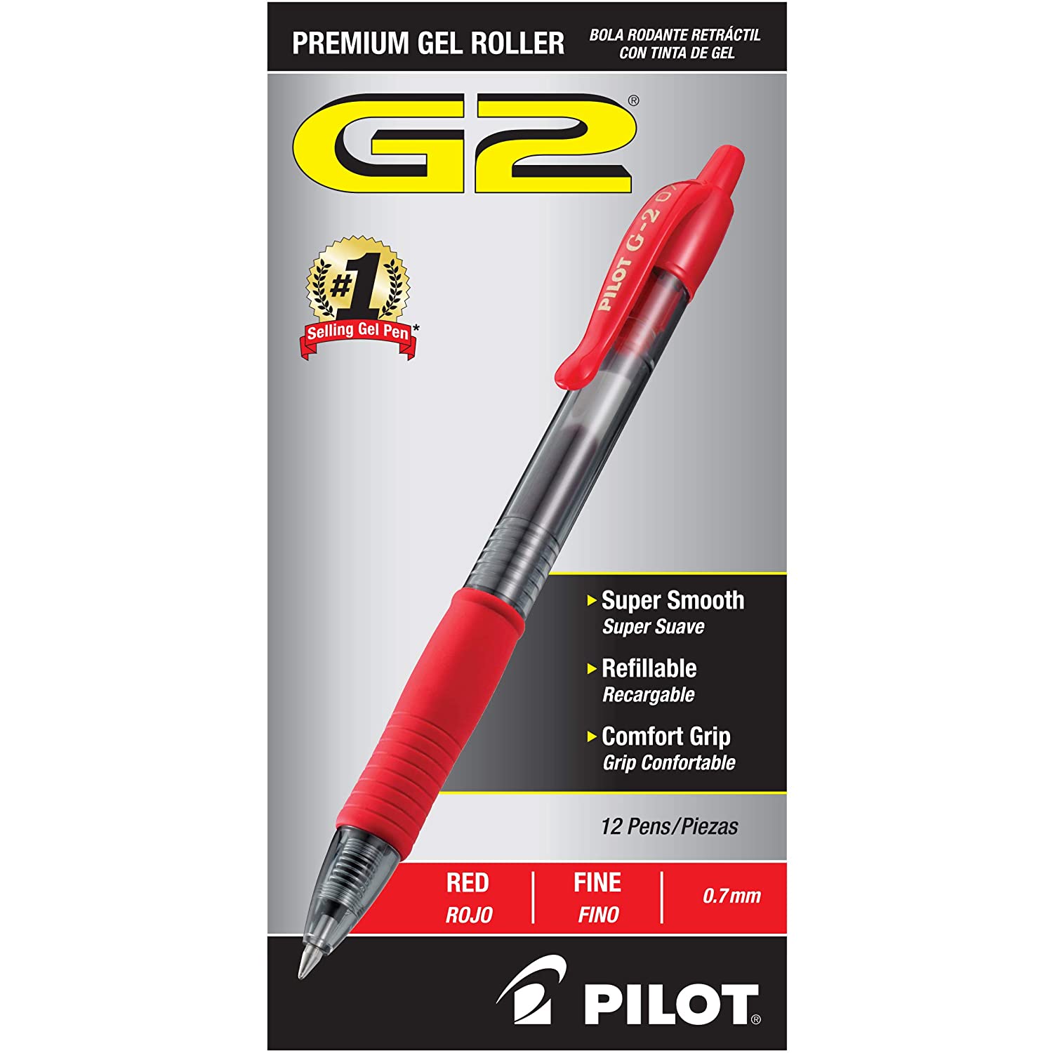 Pilot G2 Retractable Fine Point Premium Gel Roller Ball Pens, Red 2 ea (Pack of 6)