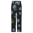 thumbnail image 5 of Black Background Blue Floral Pattern Fabric Winter Female Pants Flannel High Waist Women Pants Lady Warm Straight Leg Plush Trousers, 5 of 7