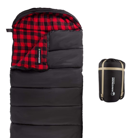 Wakeman XL Saco de Dormir para Adultos - Saco de Dormir Estilo Sobre para 3 Estaciones con Clasificación de Comodidad 32F y Capucha para Mochileros, Senderismo y Acampada de Wakeman