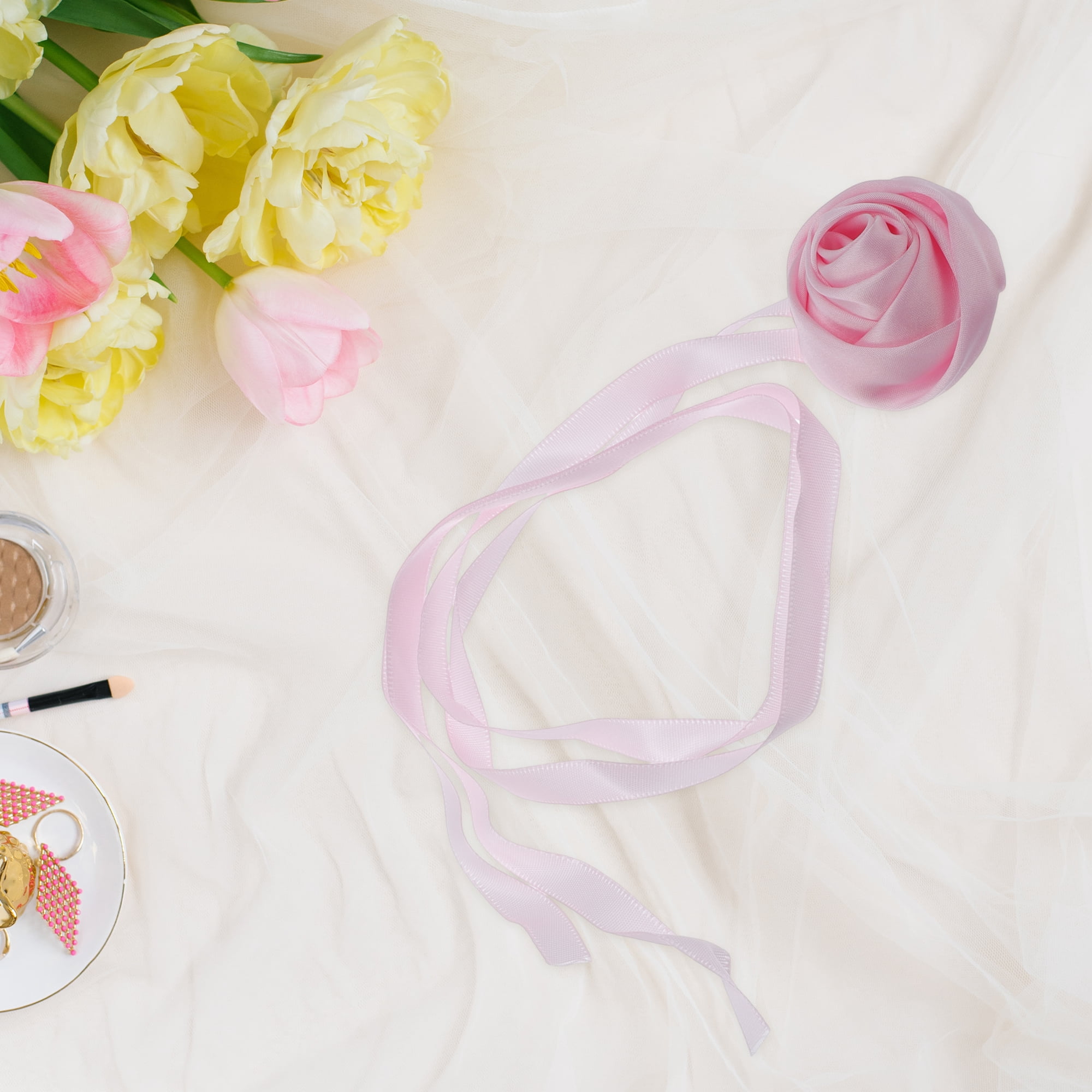 Unique Bargains Satin Rose Tie Choker Necklace 1PC Pink