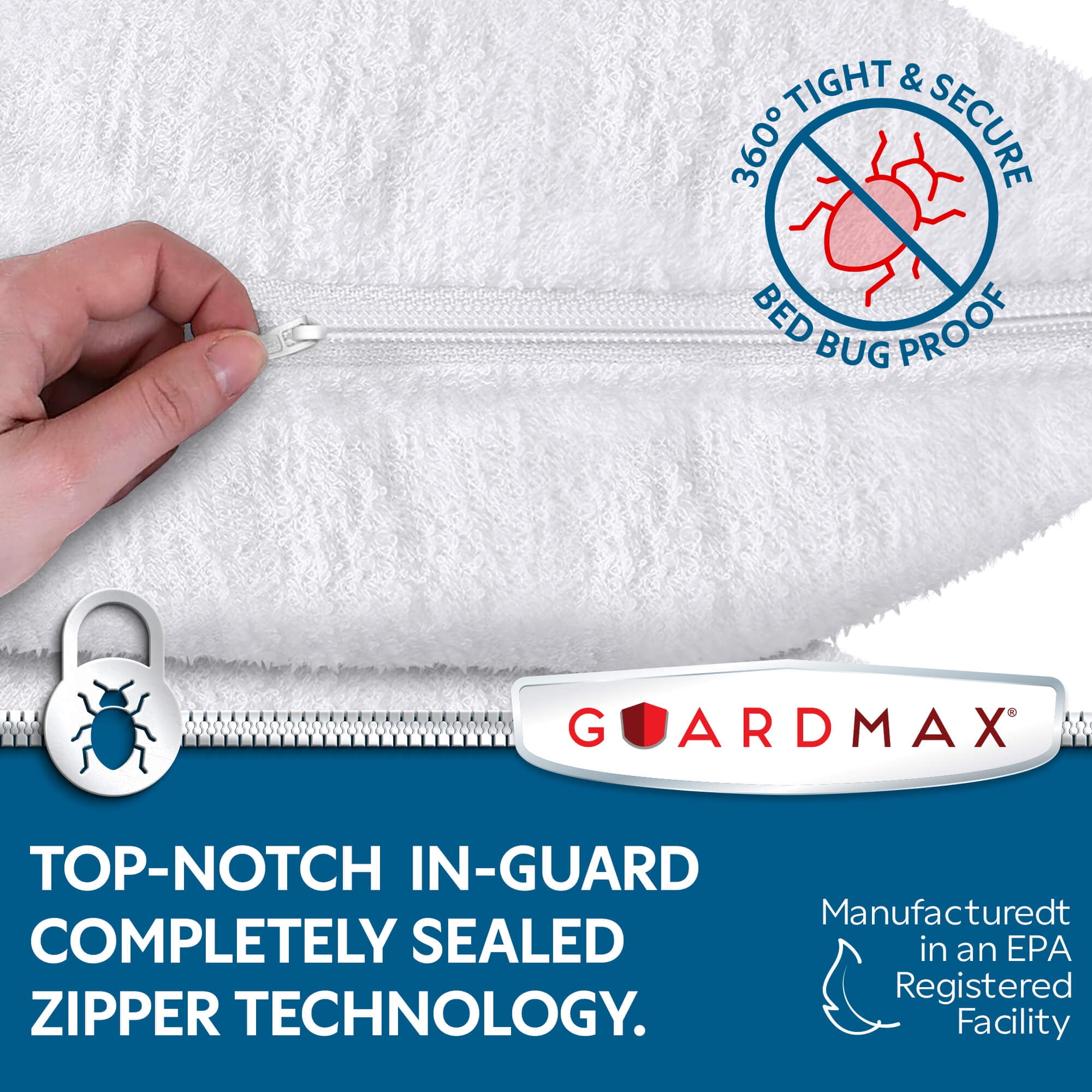 Guardmax Terry Cotton Waterproof 24x24 Size - Zippered Bed Bug Pillow Protector 4 Pack - Hypoallergenic Pillow Case Cover Protects from Bedbug, Dust Mite, and Liquid Spills